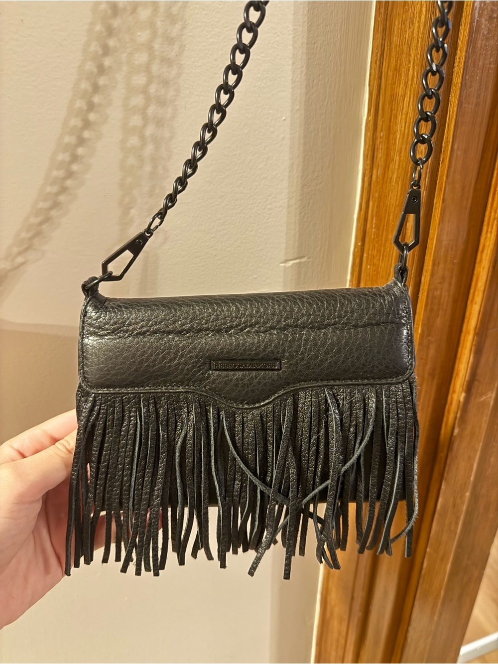 Rebecca Minkoff Black Leather Fringe Crossbody Bag